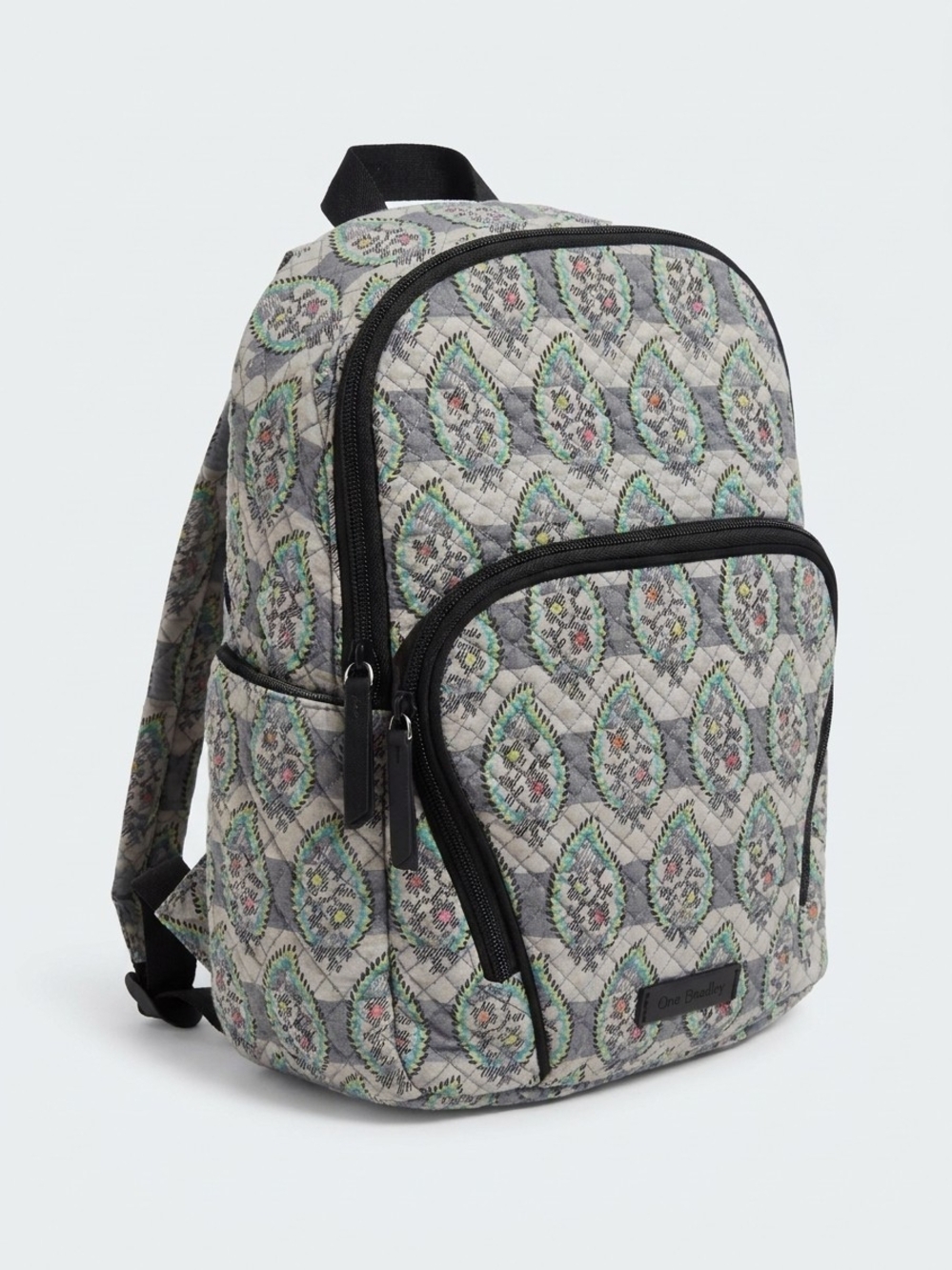 Vera Bradley Gray Quilted Backpack with Green and Pink Accents